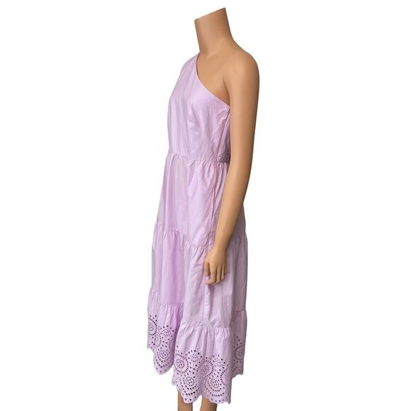 Gap One Shoulder Midi Dress Sz 2 New $98 Iris Purple Cotton Side Zip Eyelet Hem - Picture 2 of 12
